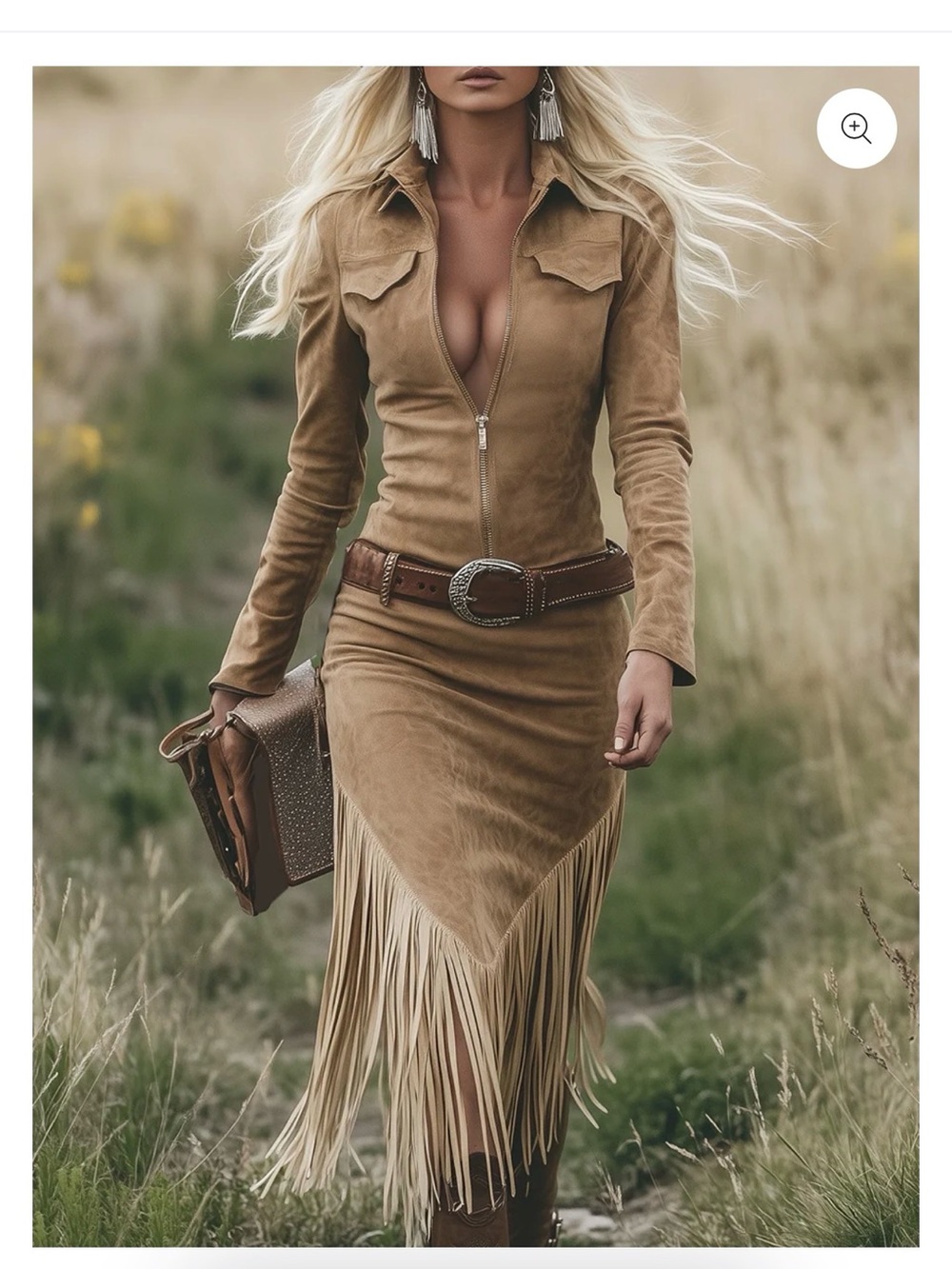 Long-Sleeve Fringe Maxi Dress in Tan